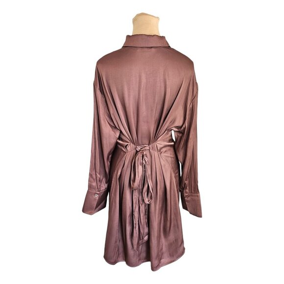 LBLC The Label Taylor Dress Satin Soft Mauve T-Shirt Wrap Dress Sz L - Picture 10 of 14